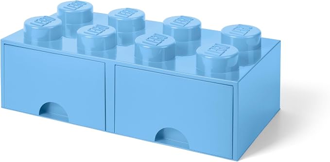 LEGO Brick Drawer, 8 Knobs, 2 Drawers, Stackable Storage Box, Light Royal Blue | Stackable Storage Box 2 Pull-Out Drawers 8-Knob Brick Design Toy & Desk Storage Home Decor Office Kids Room by ROOMCopenhagen