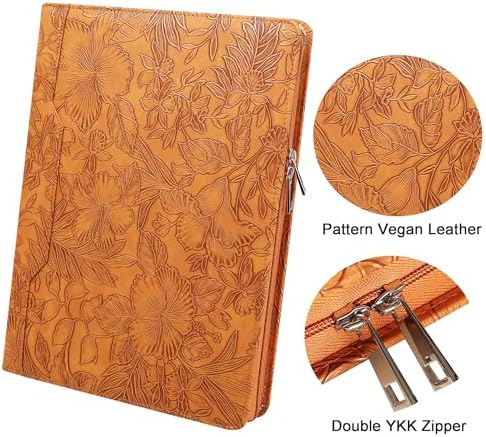 Vegan Leather Padfolio, Brown Binder with Pattern - 3 Ring Portfolio Organizer, Personalized Resume Folder (Pink) - Image 2