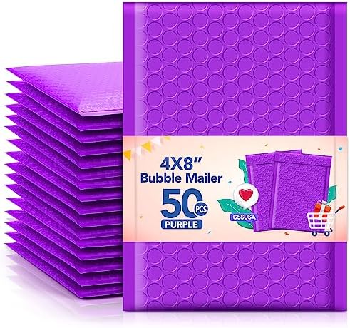 GSSSUSA Purple Bubble Mailers 4x8 Inch 50 Pack Small Padded Envelopes by GSSUSA