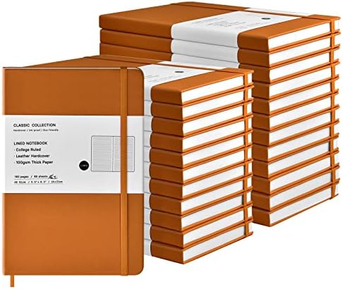 Coopay 24 Pack A5 Journal Notebooks Bulk, 160 Pages, 100GSM Thick Paper, 8.3 x 5.5 inch Hardcover Lined Leather Journals for Writing Office School Business,Bulk Notebook for Work Men Women (Brown) by Coopay