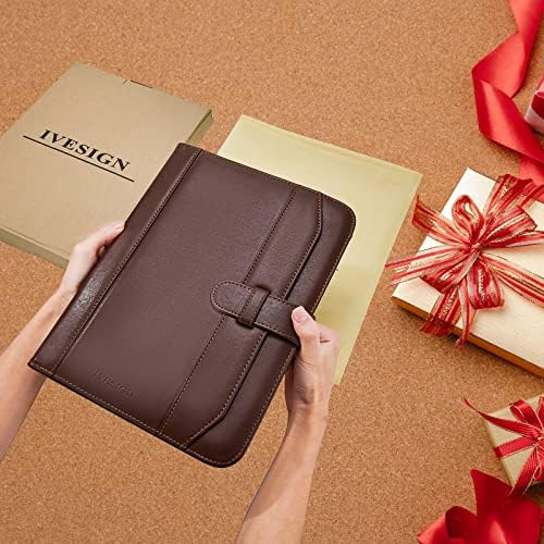 Leather Portfolio Notebook with Folder, Storage Clipboard with Cover for Legal Pad Holder Letter Size A4 Writing Pad for Business School Office Resume Conference Notepad Clip Boards (Brown) - Image 2