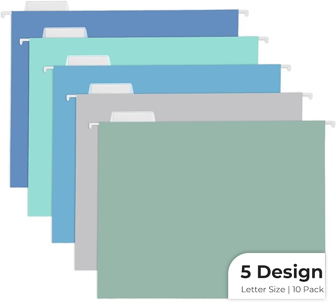 Y YOMA 10 Pack Colored Hanging File Folders Letter Size Decorative Hanging Folder Cute Pretty File Folder for Filing Cabinet Office Home with 1/5-Cut Adjustable Tabs, Oceanic Color by YYOMA