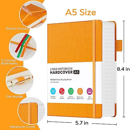 FOCUS DAY Hardcover Leather Notebooks College Ruled, 320 Pages Notebook Journals for Writing Note Taking Women & Men, A5 (5.7'' X 8.4'') Daily Notebook Journal, Orange - Image 2