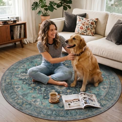 5FT Round Office Chair Mat for Hardwood Floor, Non-Slip Washable Turquoise - Image 3