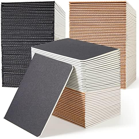 feela 170 Pack Blank Kraft Notebooks, Unlined Sketchbook Mini Cute Note Pad for Drawing Writing, Journal Bulk For Kids Students Office School Supplies, A6, 48 Pages, 4.25” X 5.5”, Black and Brown by feela