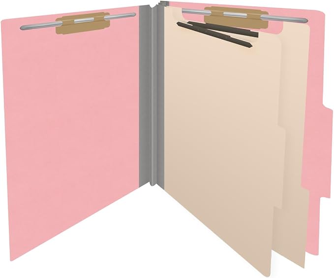 Heavy Duty End Tab Color Folders, 2/5 Cut ROC Top Tab, Letter Size, 2 Divider, Pink (Box of 10) - Image 4