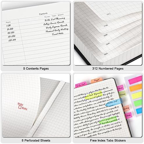 5 Pack Graph Paper Notebook Bulk, A5, 312 Numbered Pages Grid Journal Set - Image 3