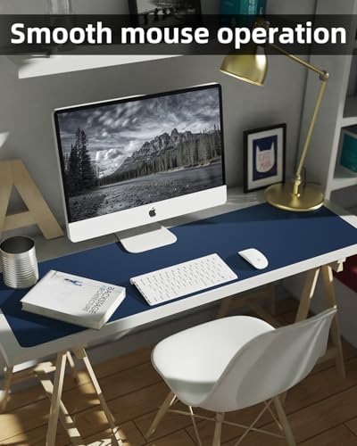 Leather Desk Pad Protector, Large Desk Mat, Mouse Pad, Non-Slip PU Leather Desk Blotter,Desk Cover mat,Desk mat for Keyboard and Mouse,Mat for Office&Home (Midnight Blue, 48" x 17") - Image 4
