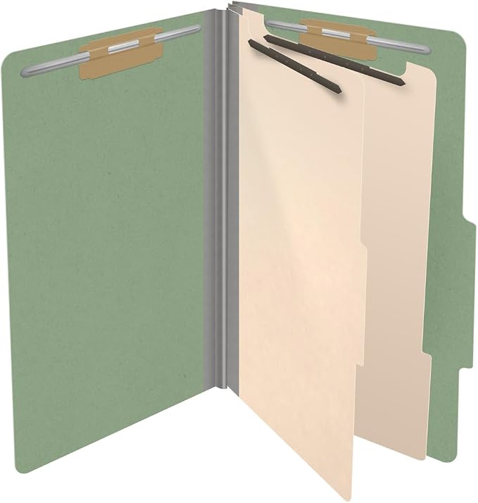 25 Pt. Pressboard Classification Folders, 2/5 Cut ROC Top Tab, Legal Size, 2 Dividers, Green (Box of 10) - Image 4
