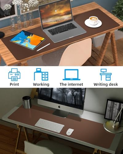 Extra Large Desk mat, Leather Desk Pad Protector,Office Desk Mat,Mouse Pad, Non-Slip Desk Blotter, Laptop Desk Pad, Waterproof Desk Writing Pad for Office&Home (Brown, 55" x 17") - Image 6