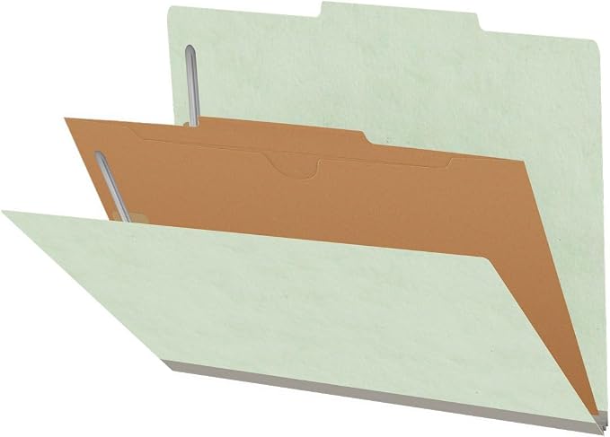 25 Pt. Pressboard Classification Folders, 2/5 Cut ROC Top Tab, Letter Size, 1 Pocket Divider, Pale Green (Box of 10) - Image 4