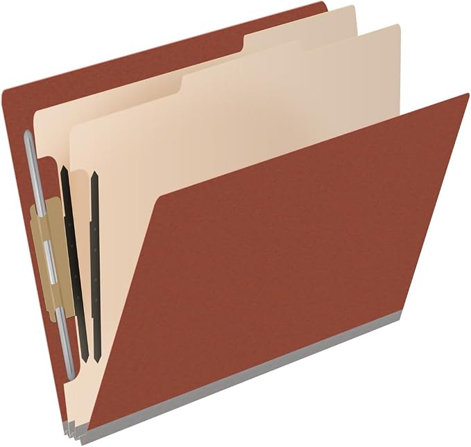 25 Pt. Pressboard Classification Folders, Full Cut End Tab, Letter Size, 2 Dividers, Brick Red (Box of 10) - Image 2