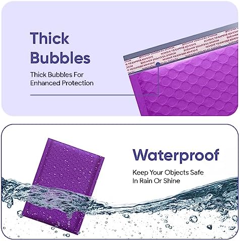 Purple Bubble Mailers 4x8, Self Seal Poly Padded Envelopes #000, 500 Pack - Image 5
