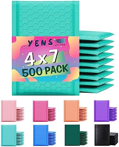 Yens Bulk Teal Poly Bubble Mailers 4x8 500 Pack Usable 4x7 by YensPackage