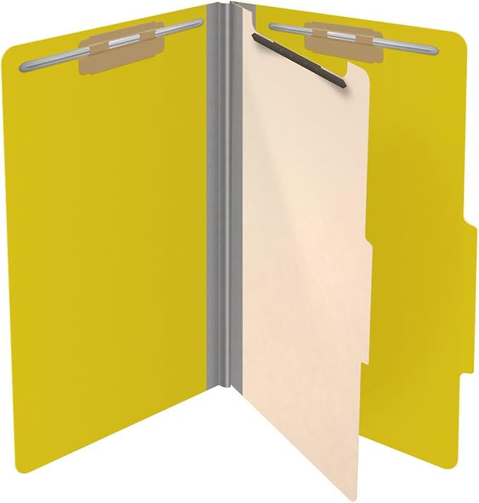 25 Pt. Pressboard Classification Folders, 2/5 Cut ROC Top Tab, Legal Size, 1 Divider, Yellow (Box of 10) - Image 4