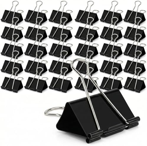 60 PCS 3 Inch Extra Large Jumbo Binder Clips – Sturdy Black Metal Paper Clamps, Bulldog Clips for Office, Home & Classroom, Tempered Steel with 1.5" Capacity for Documents, Files, Craft Boards by Unknown