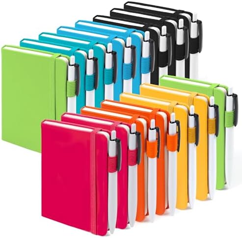 feela Pocket Small Notebooks Bulk, Mini Cute Notepads Hardcover College Ruled Lined Journals with Pen Holder for School Business Memos, with 15 Black Pens, 3.5”x 5.5”, 15 Pack, A6, Solid Colors by feela
