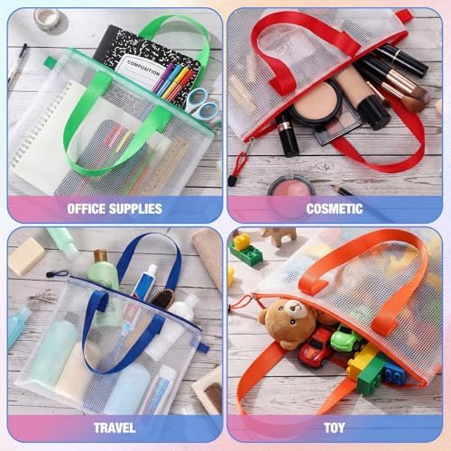 Reginary 24 Pcs Mesh Zipper Pouch File Bags with Handle Bulk A4 11 x 13.8 Inch Zipper Mesh Document Pouch Artwork Storage Organize for Office School Supplies Paintings Puzzle Travel Storage(Colorful) - Image 5