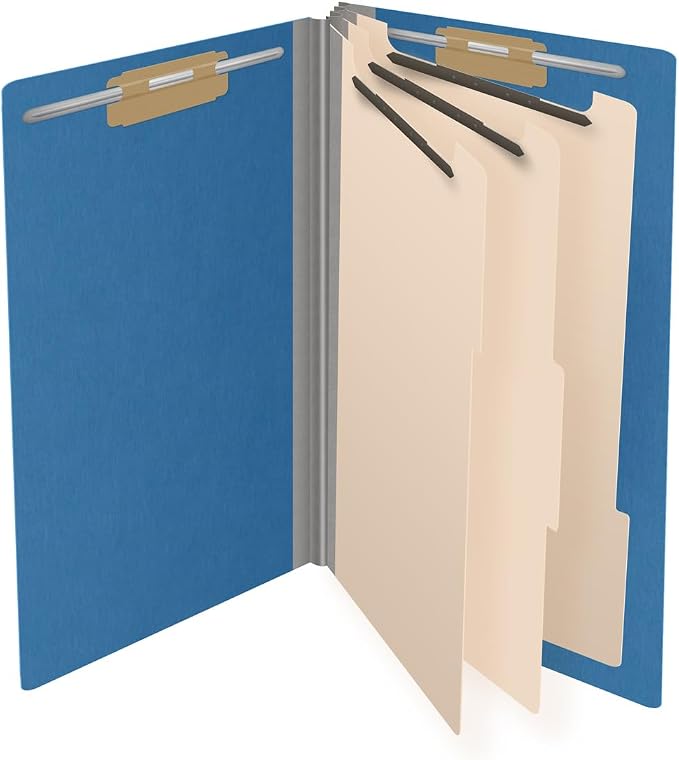 Ecom Folders End Tab Pressboard Classification Folders | Legal Size 25 Pt Type III Stock with 3 Dividers & 3" Tyvek Expansion | 2 Fasteners Pos 1 & 3 for Medical & Office Docs | Royal Blue, Box of 10 - Image 4