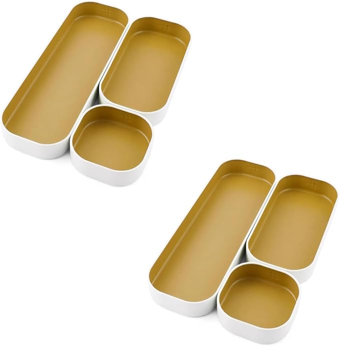 Three by Three Seattle Metal Drawer Organizer Tray Set, 6-Pc, 1" (Gold) | Colorful food-safe metal bins; soft non-scratch base; kitchen, bathroom, vanity, desk, makeup & office drawers - Image 5