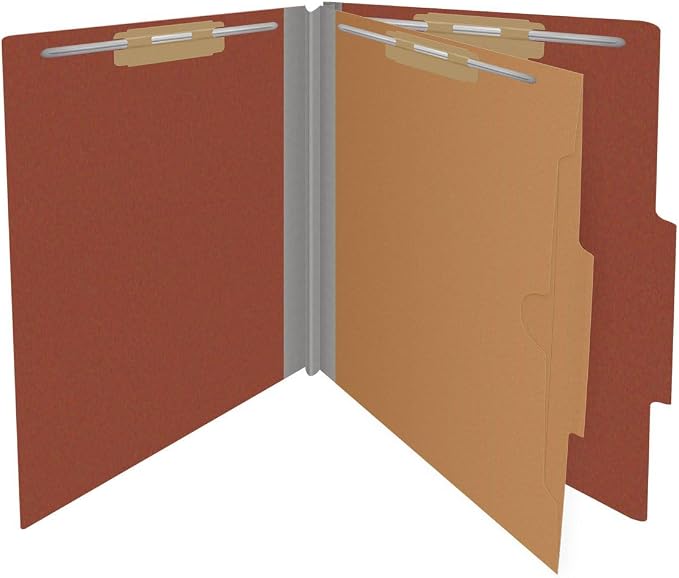 25 Pt. Pressboard Classification Folders, 2/5 Cut ROC Top Tab, Letter Size, 1 Pocket Divider, Brick Red (Box of 10) - Image 3