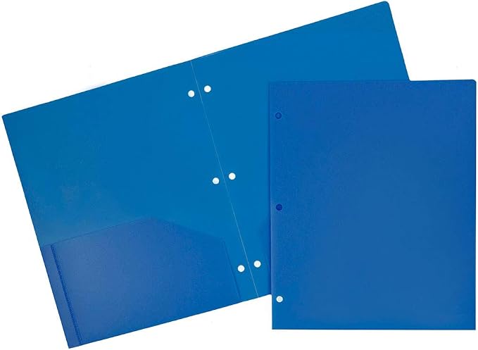 JAM PAPER Heavy Duty Plastic 3 Hole Punch School Folders with Pockets - Blue - 6/Pack by JAMPaper