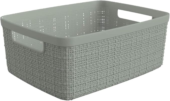 Curver Set of 8 Small 4.5L Jute Decorative Plastic Organization and Storage Baskets - Perfect Bins for Home Office, Closet Shelves, Kitchen Pantry and All Bedroom Essentials, Grey - Image 3