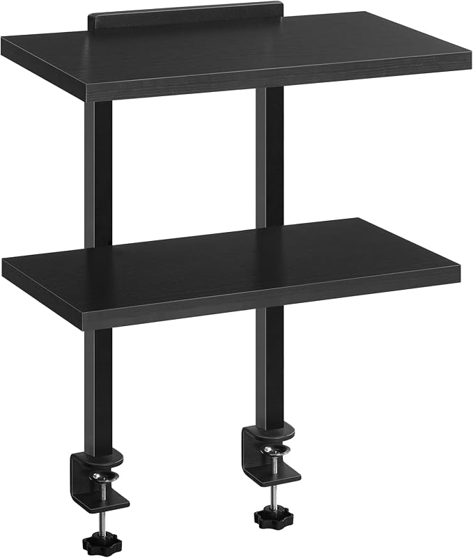 MAHANCRIS Clamp On Desk Organizer, 2-Tier Desktop Bookshelf, Adjustable Desk Storage Shelf, Metal Frame, for Office, Study and Game Room, Black DSBK3501 by MAHANCRIS