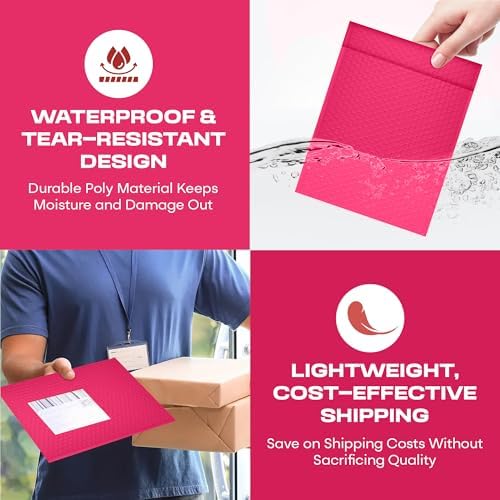Fuchsia Bubble Mailers 6x10, Poly Padded Envelopes #0, 250 Pack Bulk - Image 6