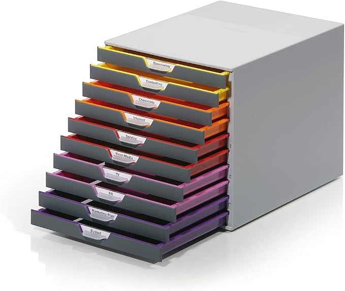 Durable Varicolor 10 Drawer Unit - Gray Desktop Drawer Set with 10 Color Coded Draws - Letter to Folio Size Files - Perfect for Storing Documents and Paper Work - Image 9