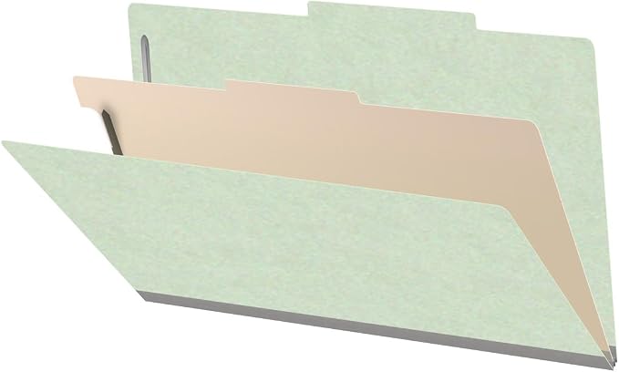 25 Pt. Pressboard Classification Folders, 2/5 Cut ROC Top Tab, Legal Size, 1 Divider, Pale Green (Box of 10) by Ecom+Folders