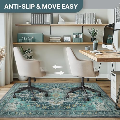 48"x60" Office Chair Mat for Hardwood Floor, Non-Slip Washable Turquoise - Image 5