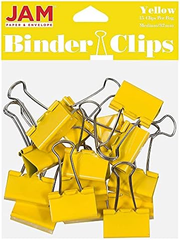 JAM PAPER Colorful Binder Clips - Medium - 1 1/4 Inch (32 mm) - Yellow Binderclips - 15/Pack by JAMPaper