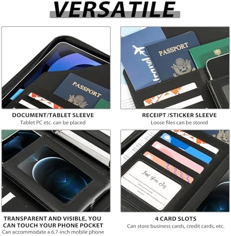 Ospelelf Leather Clipboard with Storage, Zippered Padfolio Portfolio Organizer, 3 Ring Binder 1 Inch, Notepad, Tablet Sleeve, 5 Dividers with Pocket for Office, Nurses, Students, Teachers Black - Image 4
