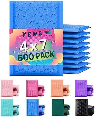 Yens Bulk Blue Poly Bubble Mailers 4x8 500 Pack Usable 4x7 by YensPackage