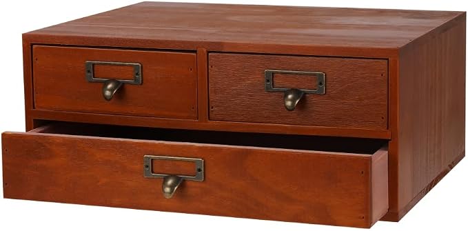 Wooden Drawers Apothecary Cabinet Brown Wood Desktop Organizer Box | Vintage Wooden Storage Box for Apothecary Drawers, Countertop Organizer with Drawer for Library Card Catalog Cabinet by Unknown