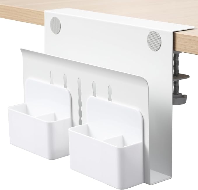 MAXECHO Desk Side Storage, Under Desk Laptop Mount, Table Side Hanging File Organizer, No Drill Clamp On Cable Management Tray, Laptop Holder with Magnetic Pen Holder for Office and Home, Load 22 Lbs by MAXECHO