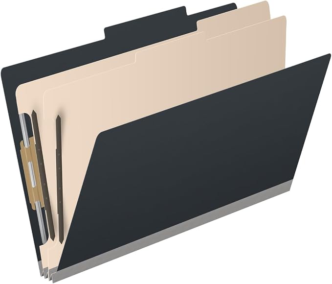 25 Pt. Pressboard Classification Folders, 2/5 Cut ROC Top Tab, Legal Size, 2 Dividers, Black (Box of 10) - Image 2