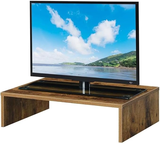 Pemberly Row Small Monitor Riser for TVs up to 23", Particle Board with Melamine Veneer, Nutmeg Finish, 23.75 in x 15.75 in x 6.5 in, Contemporary TV Stand Accessory with Storage Space - Image 3