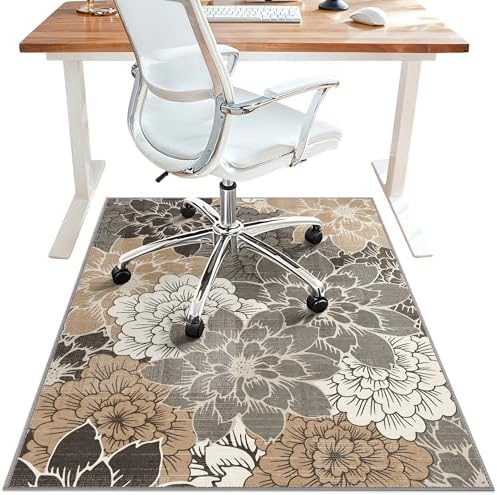 48"x60" Office Chair Mat for Hardwood Floor, Non-Slip Washable Grey Beige by BESBLEE