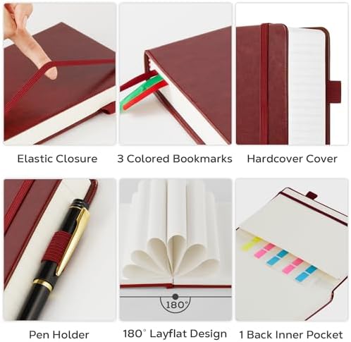 Thick Notebook Journals for Writing, Hardcover College Ruled Notebook Lined Journal for School Office Women and Men Work Organization, B5, 7.1'' X 10'', Burgundy, 320 Pages - Image 2