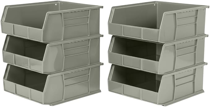 HE HUDSON EXCHANGE 11" x 11" x 5" (6 Pack) Plastic Stackable Storage Bin, Gray/Brown by HudsonExchange