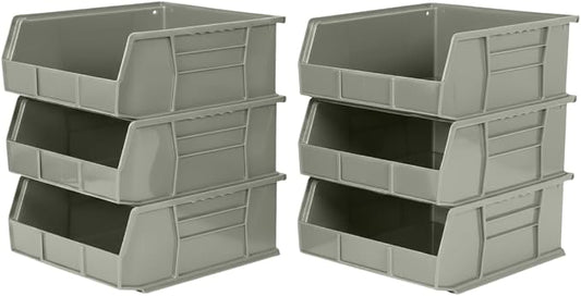 HE HUDSON EXCHANGE 11" x 11" x 5" (6 Pack) Plastic Stackable Storage Bin, Gray/Brown by HudsonExchange