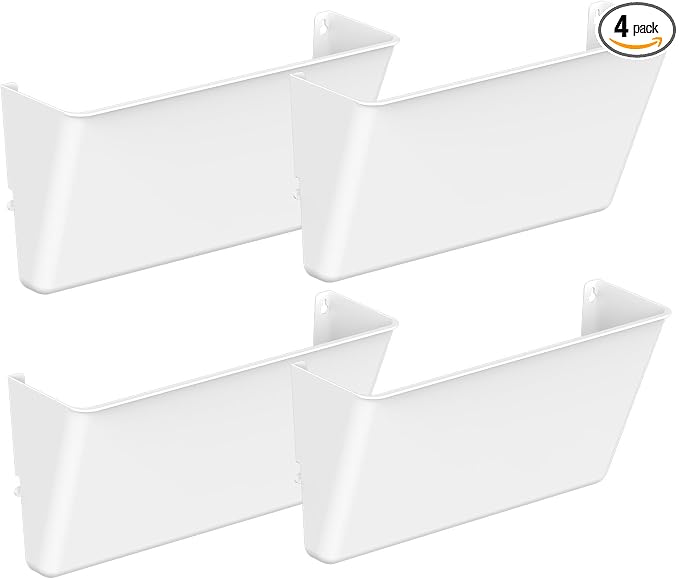 Gawerk Clear Acrylic Single Pocket, Plastic Hanging Wall Mount File Holder for Office Home (White, 4 Pack) by Gawerk