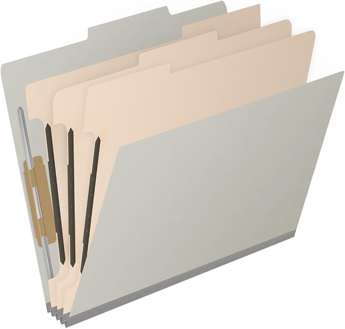 25 Pt. Pressboard Classification Folders, 2/5 Cut ROC Top Tab, Letter Size, 3 Dividers, Light Grey (Box of 10) - Image 2