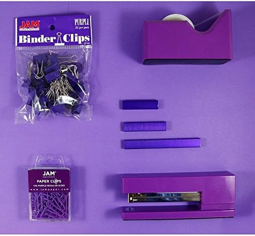 JAM PAPER Office Starter Kit - Purple - Stapler, Tape Dispenser, Staples, Paper Clips & Binder Clips - 5/Pack - Image 3