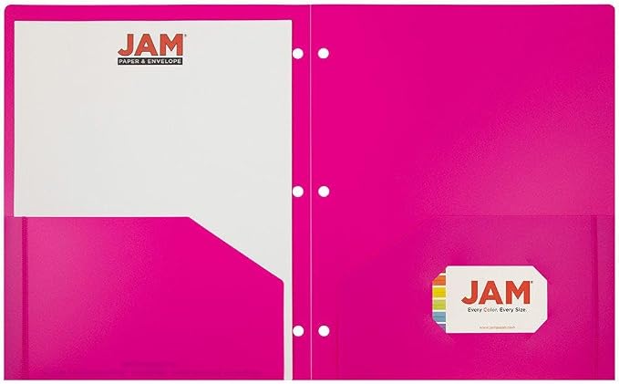 JAM PAPER Heavy Duty Plastic 3 Hole Punch Pocket Folders - Extra Tough School Folders - Fuchsia Hot Pink - Bulk 48/Pack - Image 5