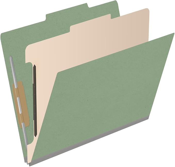 25 Pt. Pressboard Classification Folders, 2/5 Cut ROC Top Tab, Letter Size, 1 Divider, Green (Box of 10) - Image 2