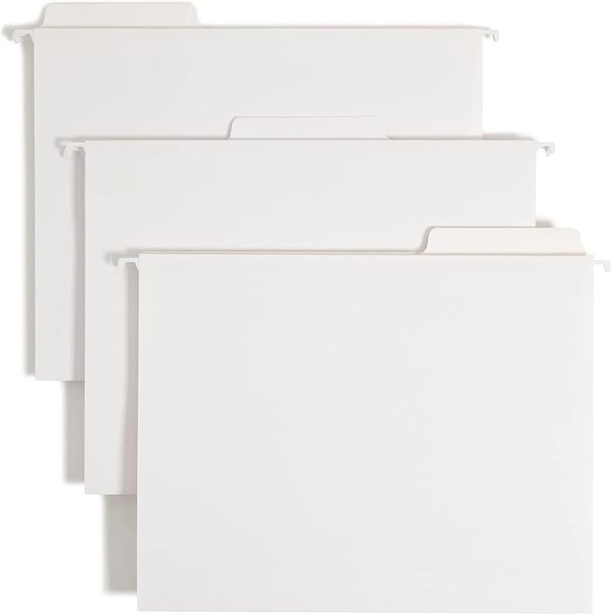 Smead FasTab Hanging File Folder, 1/3-Cut Built-in Tab, Letter Size, White, 20 per Box (64002) by SMEAD
