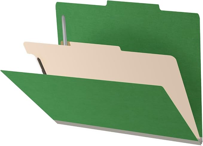 25 Pt. Pressboard Classification Folders, 2/5 Cut ROC Top Tab, Letter Size, 1 Divider, Moss Green (Box of 10) by Ecom+Folders